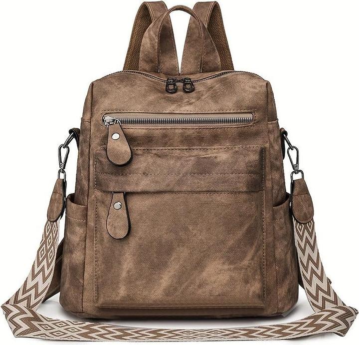 Only-Bags.Store Vintage Style PU-Leder-Rucksack mit böhmischen Riemen, grosse Kapazität, multifunktionale