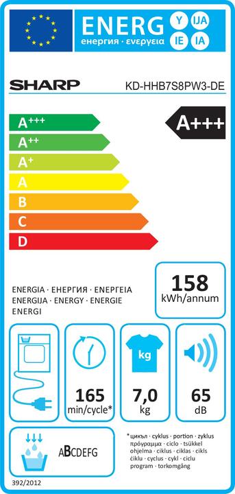 Etichetta energetica Sharp KD-HHB7S8PW3-DE (7 kg, A destra)