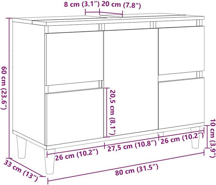 Actual product image VidaXL Waschbeckenunterschrank Altholz-Optik 80x33x60 cm Holzwerkstoff (80 x 33 x 60 cm)