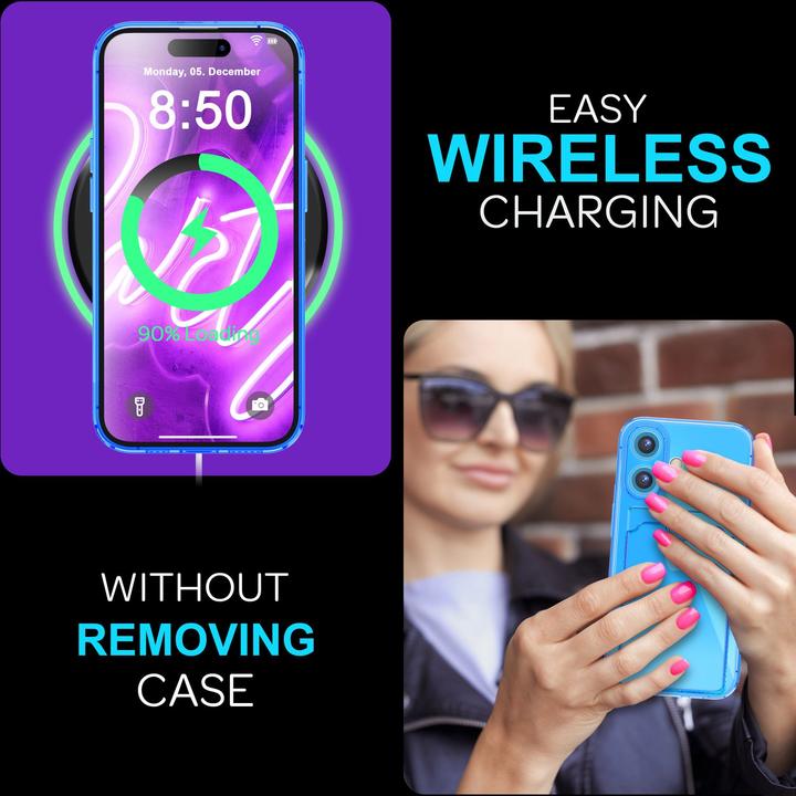 Produktbild Nalia Klar Transparente Neon Silikon Hülle Kartenhalter (Apple iPhone 16 Plus)