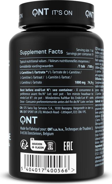 Valeurs nutritives et ingrédients QNT Maxi L-Carnitine 1000mg 90tabs (Sans saveur, 1 pcs, 117 g)