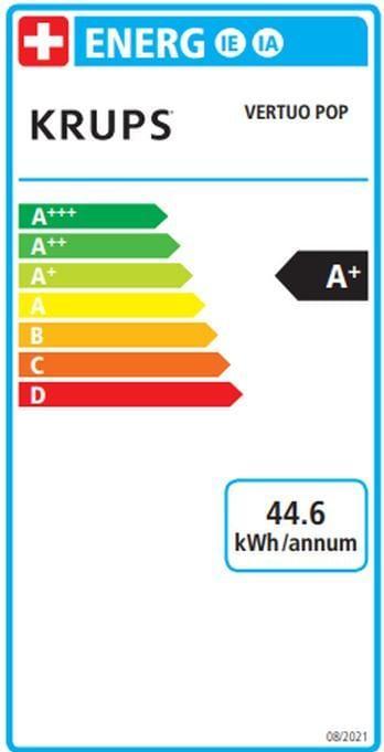 Energy Label Krups Vertuo Pop (NESPRESSO Vertuo, EU plug)