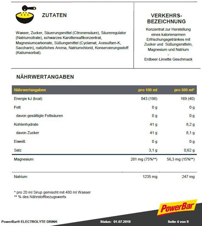 Valori nutrizionali e ingredienti Powerbar Bevanda elettrolitica (1000ml) (Fragola e lime, 1 x)