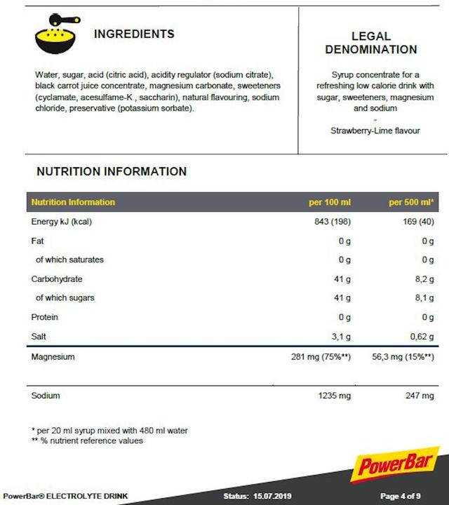 Valori nutrizionali e ingredienti Powerbar Bevanda elettrolitica (1000ml) (Fragola e lime, 1 x)