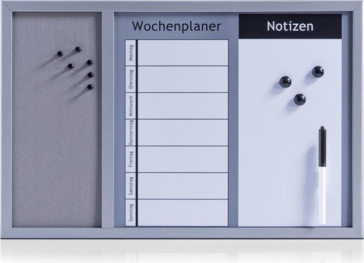 Kombitafel (Wochenplaner, Magnettafel, Pinnwand, Whiteboard, 60 x 40 cm)