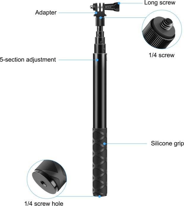 Produktbild Puluz 110cm Metal Selfie Stick Monopod w Invisible Adapter Base & Screw for Insta360 One RS / X2 / X3 / X4