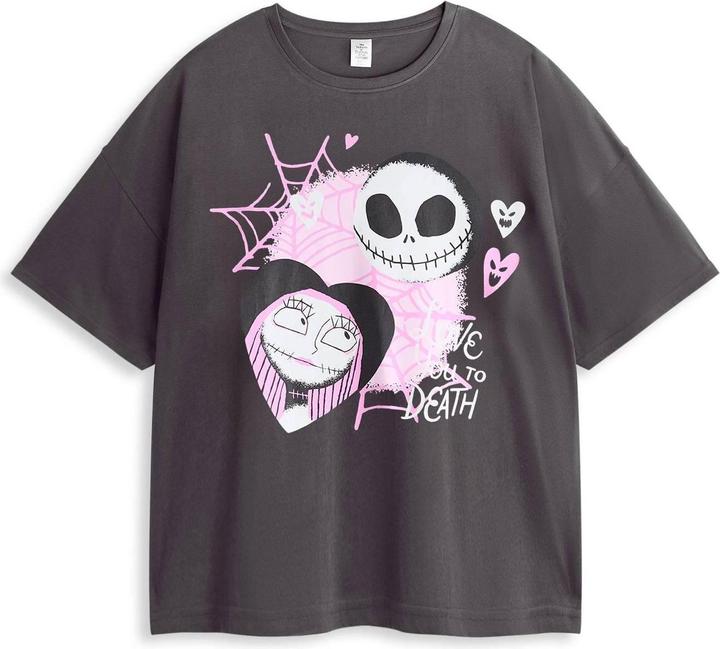 Actual product image The Nightmare Before Christmas Womens/Ladies Jack and Sally Short-Sleeved Long Pyjama Set (M)