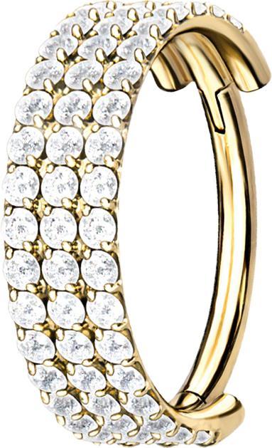 Produktbild Star Piercing Micro Segmentring klappbar vergoldet drei linien mit Kristallen (ohne Messing, Titan G23)