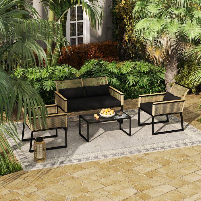 Produktbild Swisshandel24 Polyrattan Gartenmöbel Set 4 Personen, Schwarz