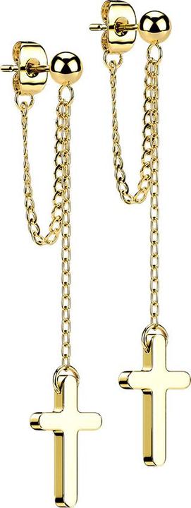 Produktbild Star Piercing Ohrstecker vergoldet mit Kugel Anhänger Kette mit Kreuz (ohne Messing, Chirurgenstahl 316L)