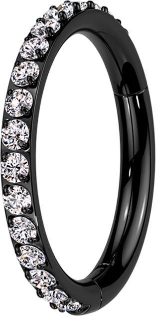 Star Piercing Micro Segmentring klappbar schwarz seitlich Kristalle silber (ohne Messing, Titan G23)