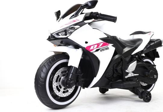 Productafbeelding Es-toys Elektro Kindermotorrad 888 – 12V 4,5A Akku – mit Stützräder, Musik und Lichter -Weiss (12 V)