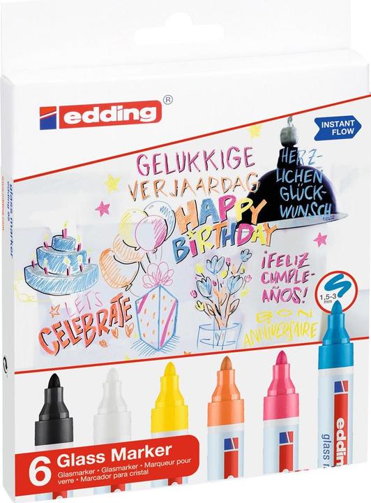 Image du produit Edding Marqueur pour tableau en verre (Multicolore, 3 mm, 6 x)