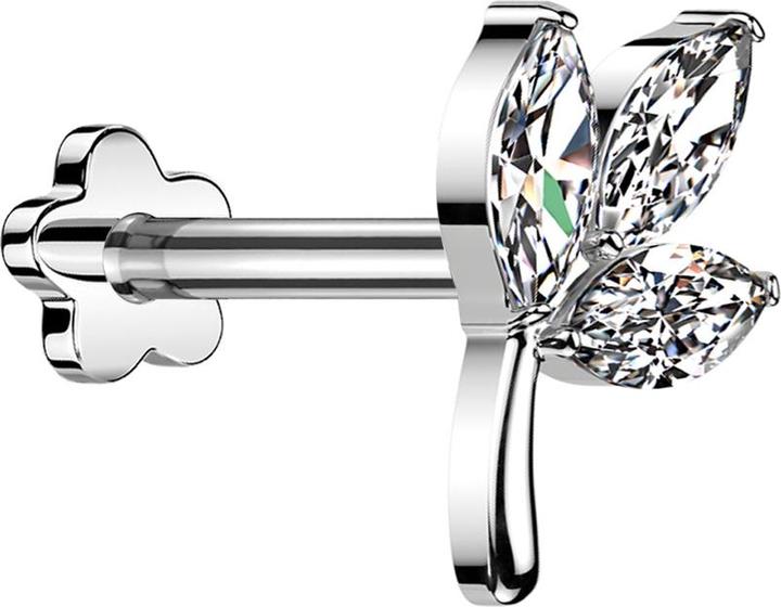 Produktbild Star Piercing Micro Threadless Labret silber Blatt silber drei Ovale Kristall silber (Titan G23, ohne Messing)