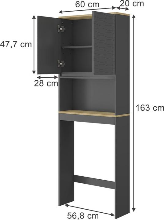 Actual product image Vichy Toilettenschrank Livia, Anthrazit/Holz, 60 x 163 cm