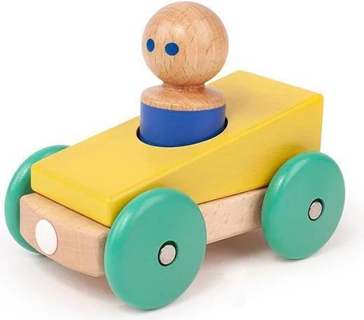 Produktbild Tegu Magnetische Holzbausteine Baby Rennwagen gelb grün