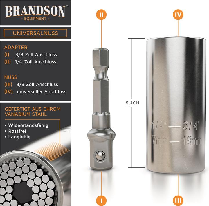 Actual product image Brandson Socket spanner, universal spanner, multifunctional socket bit adapter, universal socket 7-19mm +