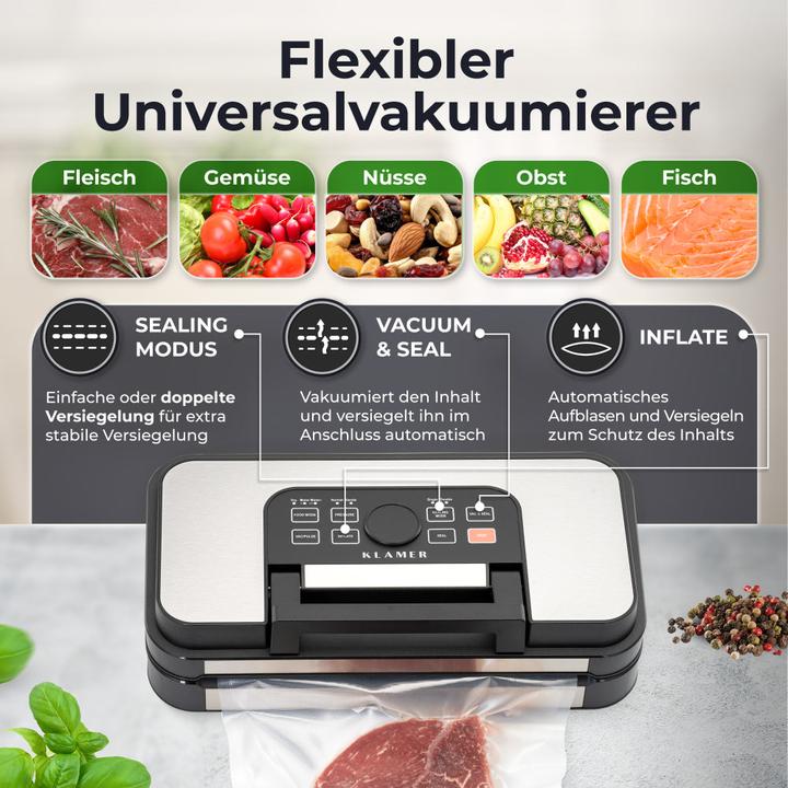 Actual product image KLAMER Premium Vakuumiergerät für Lebensmittel - Vakuumierer für trockene & feuchte Lebensmitte…