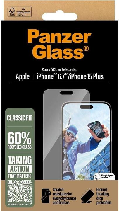Actual product image PanzerGlass Classic Fit (1 Piece, Apple iPhone 15 Plus, Apple iPhone 16 Plus)