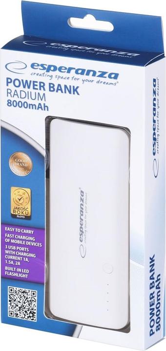 Immagine prodotto Esperanza EMP106WE Radium - Grigio - Bianco - Universale - Rettangolo - 8000 mAh - USB - 5 V (8000 mAh, 29.60 Wh)