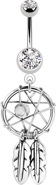 Actual product image Star Piercing Banana silver with pendant dreamcatcher and ball silver (Surgical steel 316L, without brass)
