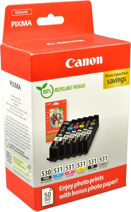 Actual product image Canon PGI-530 / CLI-531 Photo Value Pack PGBK/C/M/Y/BK/GY (M, C, Y, FC, GY, PGBK)