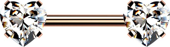 Actual product image Star Piercing Threadless Barbell rosegold front mit Herz Kristall silber gefasst (Surgical steel 316L, without brass)