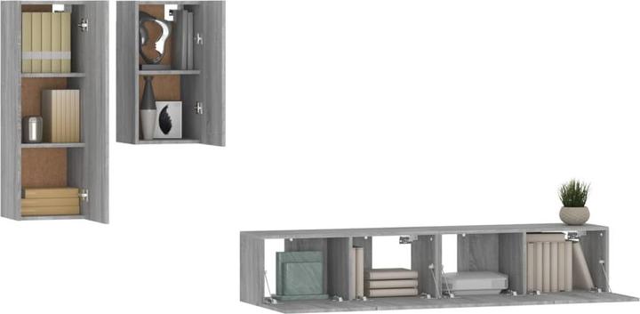 Actual product image VidaXL 4-tlg. TV-Schrank-Set Grau Sonoma Holzwerkstoff,Farbe: Grau (30 x 30 x 110 cm)