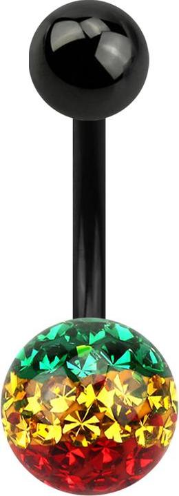 Produktbild Star Piercing Banane schwarz mit Kugel und Kristall Kugeln Rasta Epoxy Schutzschicht (Titan G23, ohne Messing)