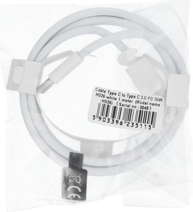 Actual product image OEM Cable Cable Type C to Type C PD QC3.0 3A 30W HD26 1 m white (1 m, USB 3.0)