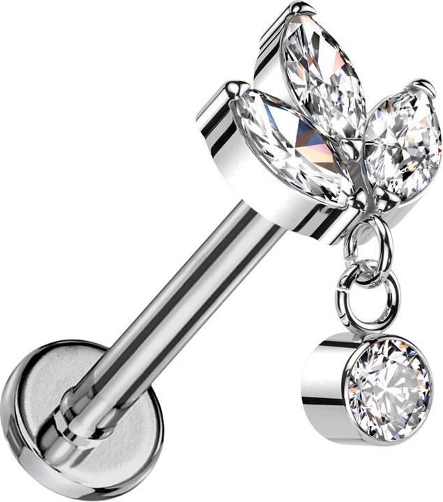 Produktbild Star Piercing Micro Labret Innengewinde silber drei Ovale Kristalle silber Anhänger Kristall silber (ohne Messing, Titan G23)