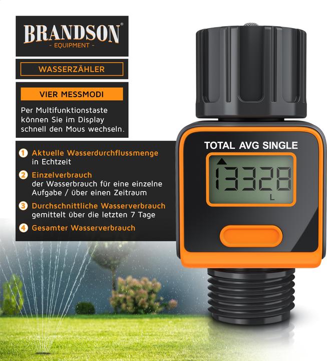 Actual product image Brandson Water meter, digital flow meter 3/4 inch, water meter, flow meter water meter (Water timer)