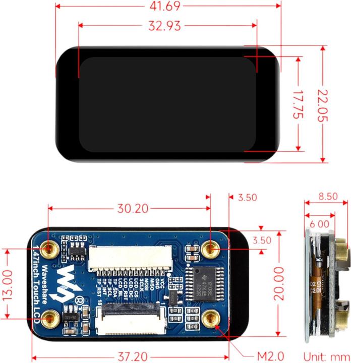 Image du produit WaveShare 1.47inch Touch LCD Display 172x320