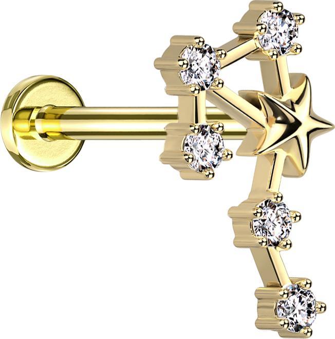 Produktbild Star Piercing Micro Labret Innengewinde vergoldet Sternzeichen Waage mit Kristallen (Chirurgenstahl 316L, Messing)