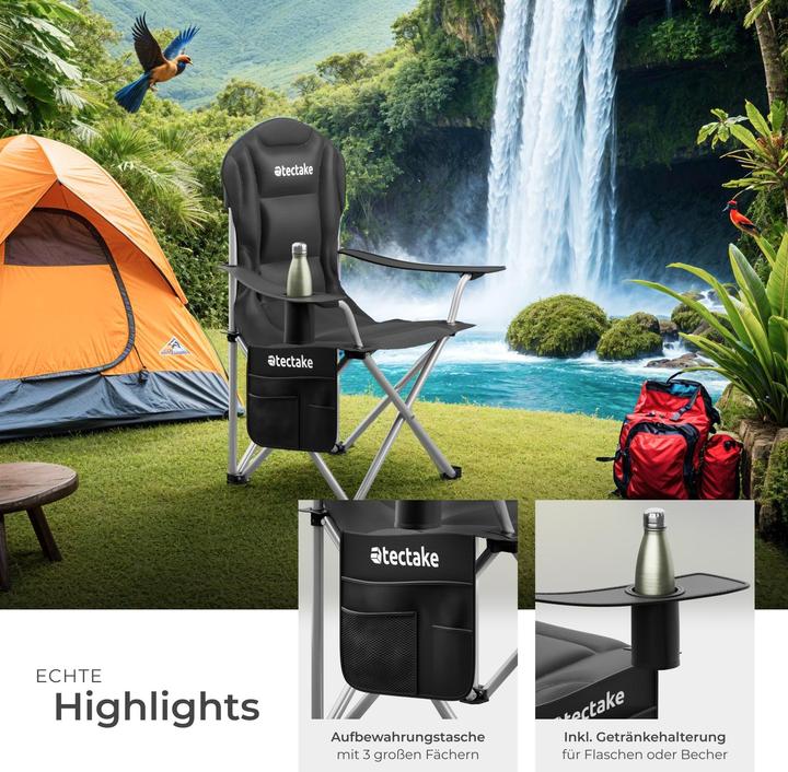 Actual product image tectake Padded camping chair MTX, foldable, with cup holder