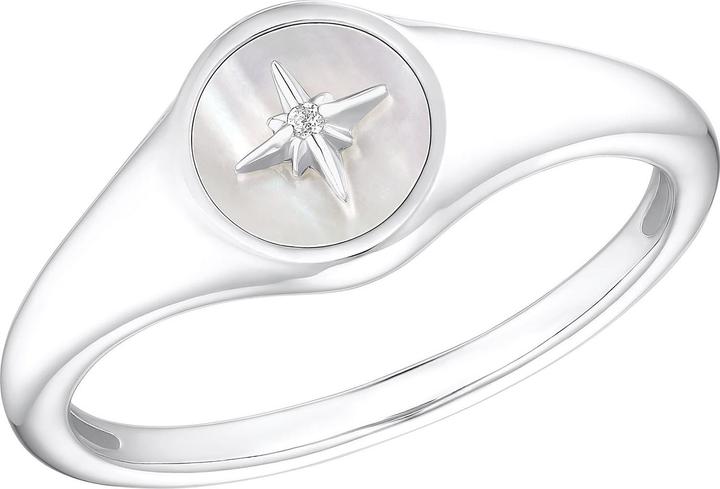 Actual product image S.Oliver Rings for ladies, 925 sterling silver, cubic zirconia synth., mother-of-pearl | star (54, 925 Silver)