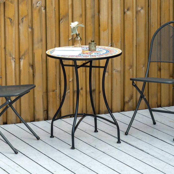 Actual product image Swisshandel24 Garden table mosaic table round bistro table side table with mosaic top ceramic metal red+blue+white