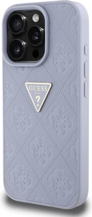 Actual product image Guess Hardcase PU Grained Hot Stamp 4G Triangle Metal Case for iPhone 16 Pro 6,3" Purple (Apple iPhone 16 Pro)