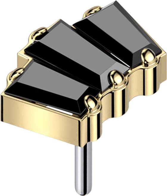 Actual product image Star Piercing Threadless gold-plated three Baquette crystals black (without brass, Titanium G23)