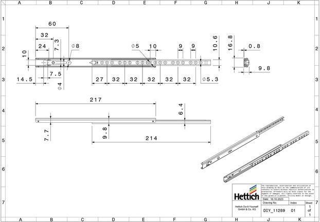 Produktbild Hettich Schubladenschiene Teilauszug 220-355 mm verzinkt 9136679 2 Stück