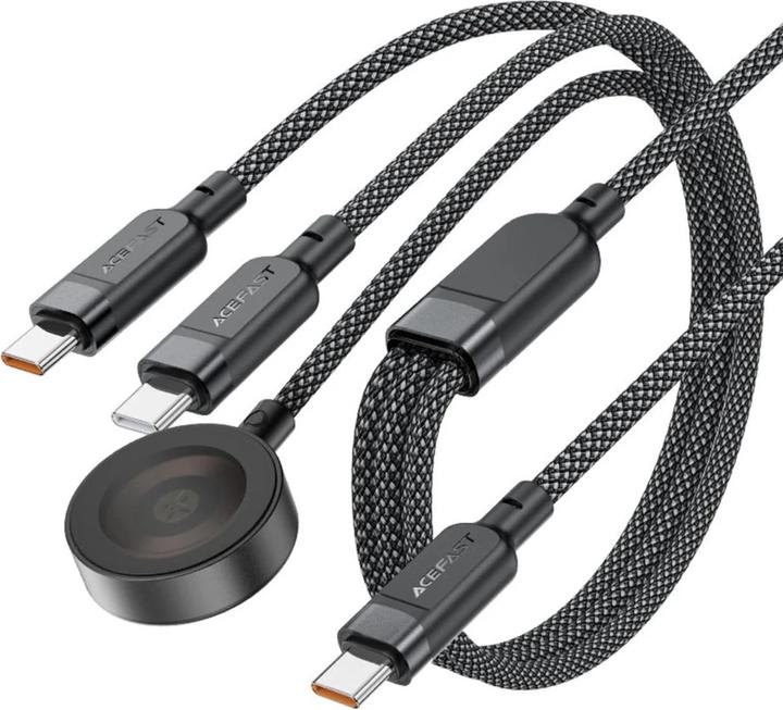 Produktbild Acefast C6-11 USB-C 3in1 Cable - 2x USB-C / Qi 480Mb/s 100W 1.2m - black (1.20 m, USB 3.2 Gen 2)