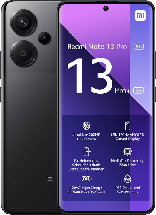 Xiaomi Redmi Note 13 Pro+ 5G (256 GB, Midnight Black, 6.67", SIM + eSIM, 200 Mpx, 5G)
