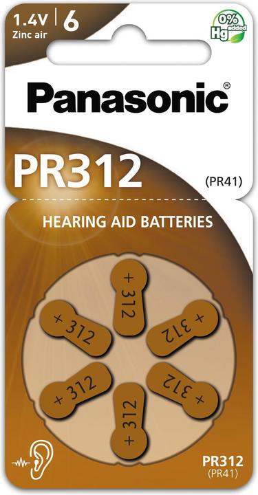 Produktbild Panasonic Hörgeräte Batterien PR312 (6 Stk., A312, 170 mAh)