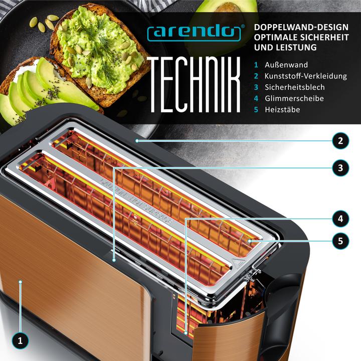 Actual product image Arendo Toaster Edelstahl 4-Scheiben Langschlitz, Display mit Restzeitanzeige, Touchpanel, Brötchenaufsatz