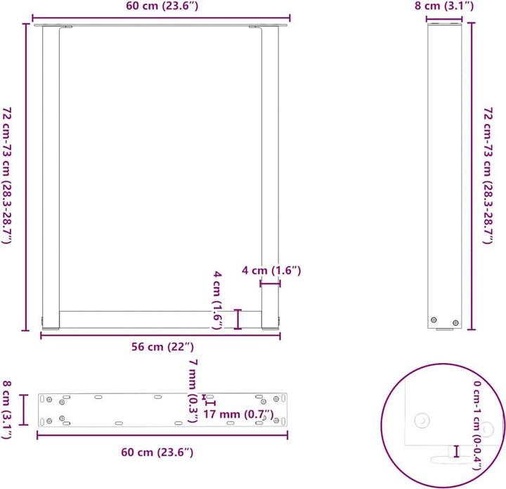 Image du produit VidaXL Pieds de table basse en U 2 pcs. noir 60x(72-73) cm acier Pied de table