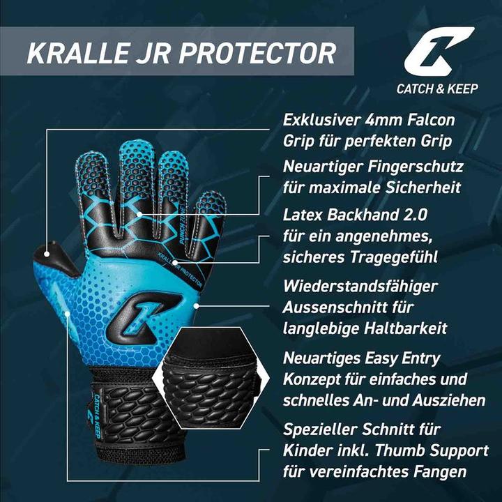 Produktbild Catch & Keep Fussballhandschuhe Kralle Protector Gr. 7 Blau Torwart Keeper Goalie Handschuhe (7)