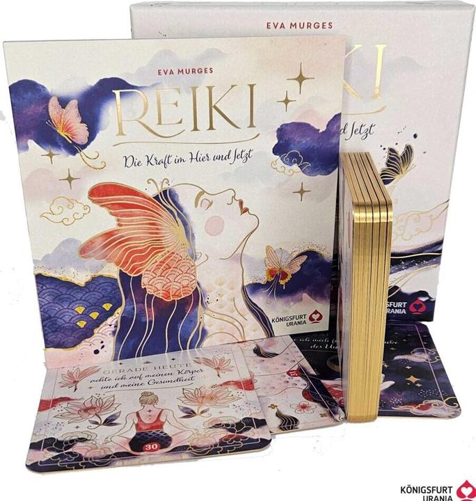 Image du produit Reiki – Die Kraft im Hier und Jetzt: 32 Achtsamkeitskarten mit Goldfolie und Goldschnitt (Allemand, Eva Murges, 2024)
