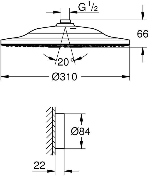 Actual product image Grohe Rainshower SmartConnect 310 overhead shower (2 Beam types, 10 l/min)