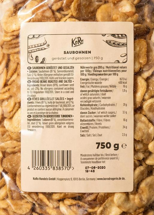 Valori nutrizionali e ingredienti KoRo Fave arrostite in olio e salate (750 g)