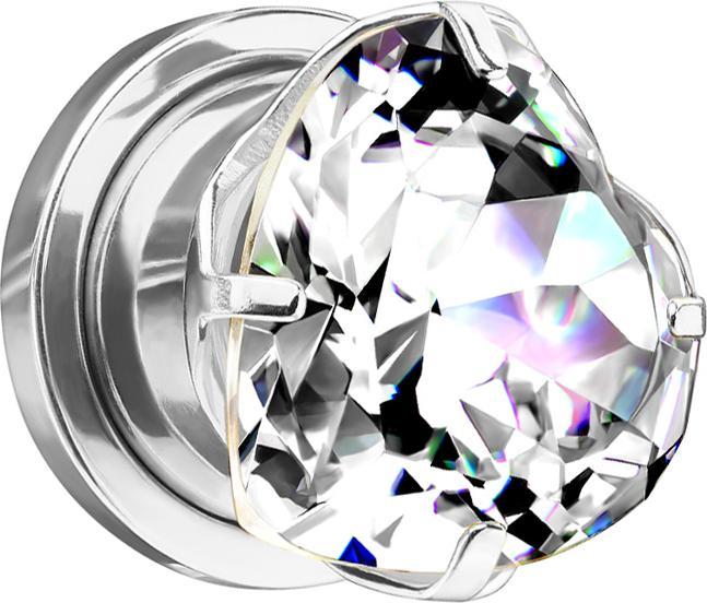 Image du produit Star Piercing Flesh Plug argent avec coeur cristal argenté (Acier chirurgical 316L, sans laiton)